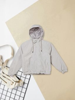 max - Boys Grey Solid Hooded Jacket