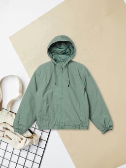 max - Boys Olive Solid Hooded Jacket