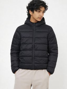 max - Boys Black Quilted Hooded Jacket