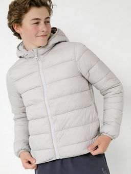 max - Boys Grey Quilted Hooded Jacket