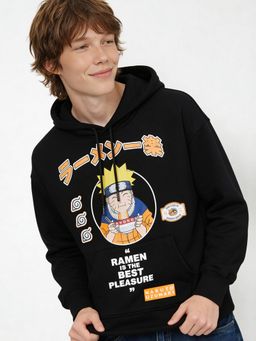 max - Boys Black Naruto Uzumaki Print Hooded Sweatshirt