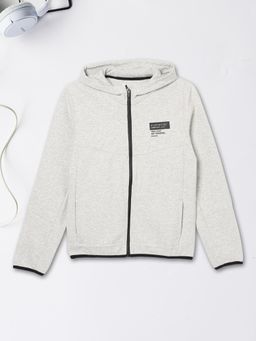 max - Boys Grey Solid Hooded Sweatshirt
