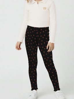 max - Girls Black Cherry Printed Leggings