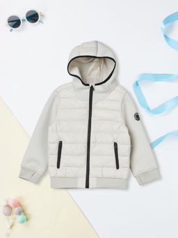 max - Boys Beige Quilted Hooded Jacket