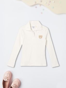 max - Girls Cream Solid Ribbed Top