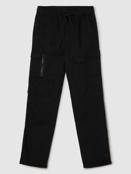 max - Boys Black Solid Cargo Trousers