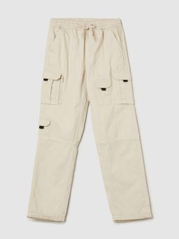 max - Boys Beige Solid Loose Fit Cargo Trousers