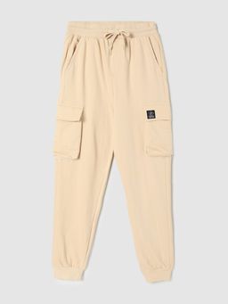 max - Boys Beige Solid Knit Cargo Joggers