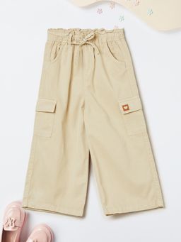 max - Girls Beige Solid Wide Leg Cargos