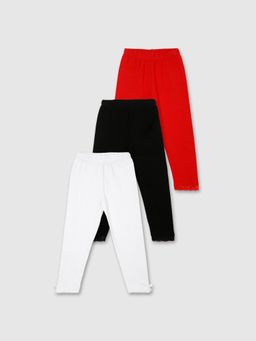 max - Girls Solid Elasticated Leggings (Pack Of 3)