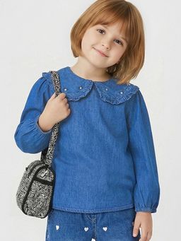 max - Girls Blue Solid Denim Top