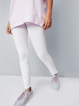 max - Girls White Solid Full-Length Leggings