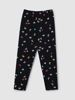 max - Girls Navy Blue Printed Full-Length Leggings