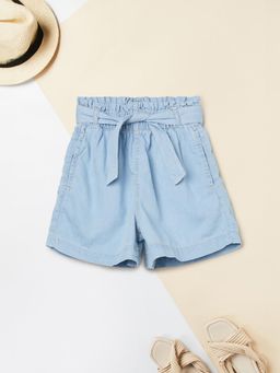 max - Girls Blue Solid Denim Shorts with Belt