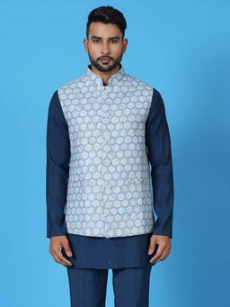 Simaaya - Blue Premium Quality Linen Blend Made Nehru Jacket