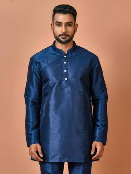 Simaaya - Navy Blue Premium Quality Silk Made Short Kurta