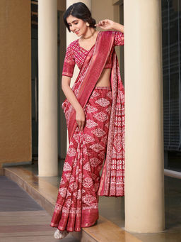 SANSKAR - Maroon Cotton Paisley Zari Bordered Printed Saree with Unstitched Blouse