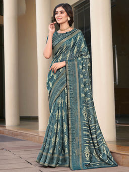 SANSKAR - Grey Cotton Paisley Zari Bordered Printed Saree with Unstitched Blouse