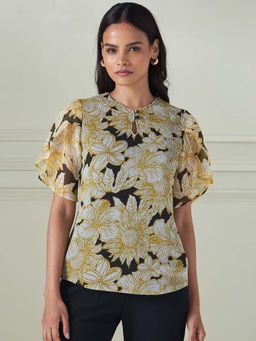 SALT Attire - Marigold Top Floral Petal Sleeves Top