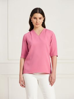 SALT Attire - Genteel-Rose Pink V-Neck Top