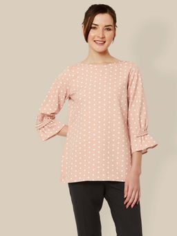 SALT Attire - Buttercup-Peach Top With Ruffle Detail On Sleeves