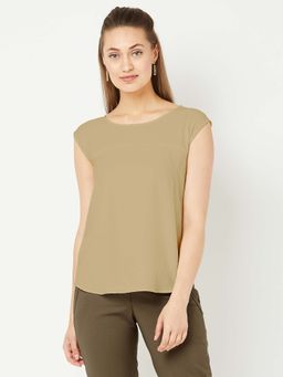 SALT Attire - Creative-Beige Boat Neck Sleeveless Top
