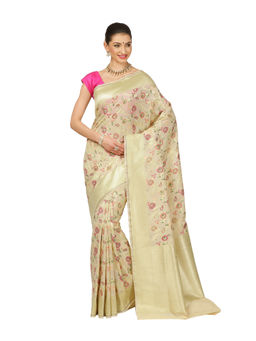 Banarasi Silk Works - Women Beige Semi Katan Saree with Unstitched Blouse