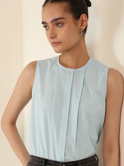FABLE STREET - Cotton Round Neck Top - Light Blue