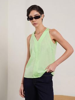 FABLE STREET - Cotton V-Neck Top - Green