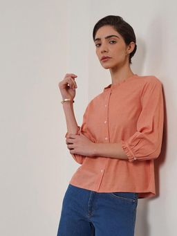 FABLE STREET - Cotton Shirt Style Top - Peach