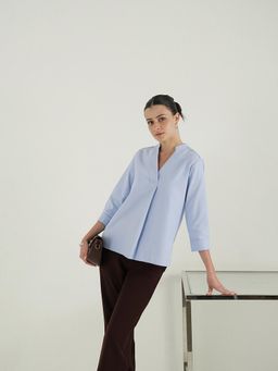 FABLE STREET - Cotton Pleated Top - Light Blue
