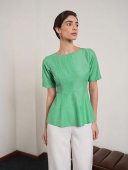 FABLE STREET - Cotton Striped Peplum Top - Green