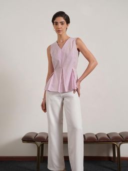 FableStreet - Cotton Checkered Peplum Top - Lavender