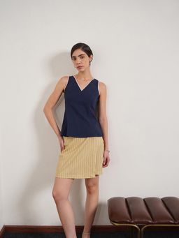 FABLE STREET - Cotton Peplum Top - Navy Blue