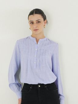 FABLE STREET - Mandarin Collar Top - Blue