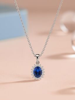 Ornate Jewels - 925 Silver 1.5 Carat Blue Sapphire Halo Necklace for Women and Girls (One Size)