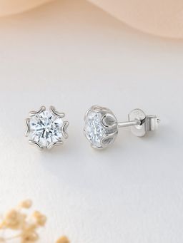 Ornate Jewels - 925 Silver 2.5 Carat American Diamond Flower Stud Earring For Women & Girls (One Size)