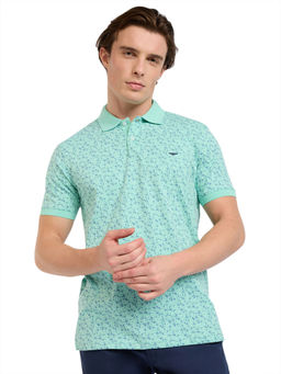 Park Avenue - Slim Fit Printed Light Green Polo T-Shirt