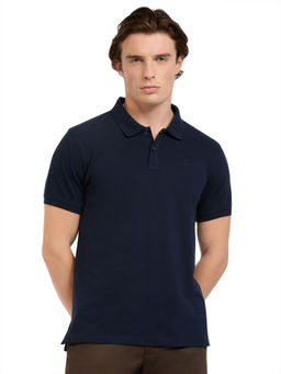 Parx - Regular Fit Solid Dark Blue Polo T-Shirt