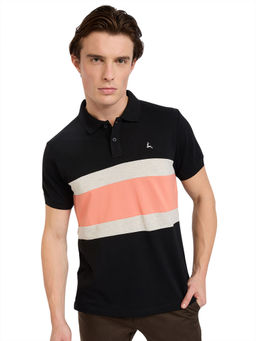 Parx - Regular Fit Cut and Sew Black Polo T-Shirt