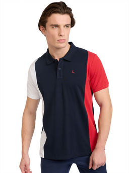 Parx - Regular Fit Cut and Sew Dark Blue Polo T-Shirt