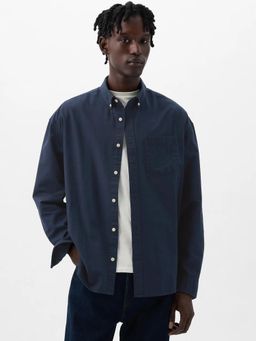 GAP - Navy Blue Men's Full-Sleeve Button-Down Collar Shirt