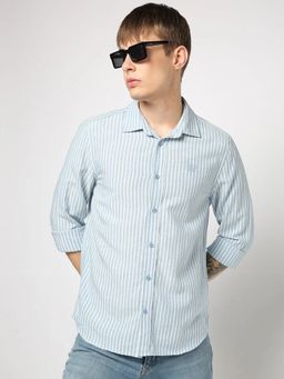 GAP - Blue Men's Striped Linen Blend Button-Down Shirt