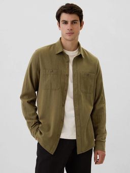 GAP - Olive Men's Solid Brushed Utility Long Sleeve Shirt