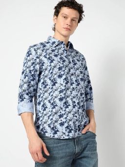 GAP - Blue Men's Slim Fit Floral Spread Collar Shirt