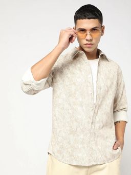 GAP - Beige Men's Regular Fit Printed Spread Collar Shirt