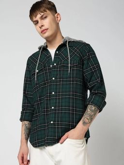 GAP - Green Men's Regular Fit Hooded Check Shirt