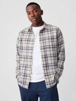GAP - Off White Men's Regular Fit Spread Collar Check Shirt