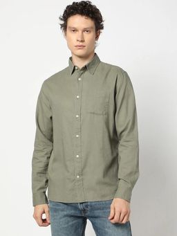 GAP - Olive Men's Standard Linen Blend Button-Down Shirt