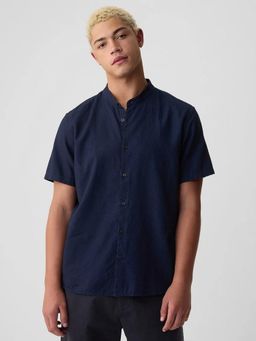 GAP - Blue Men's Regular Fit Mandarin Collar Shirt